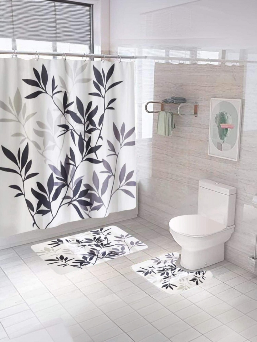 

Savya Home Black & White Set of 3 Floral Printed Sheer Long Door Curtain
