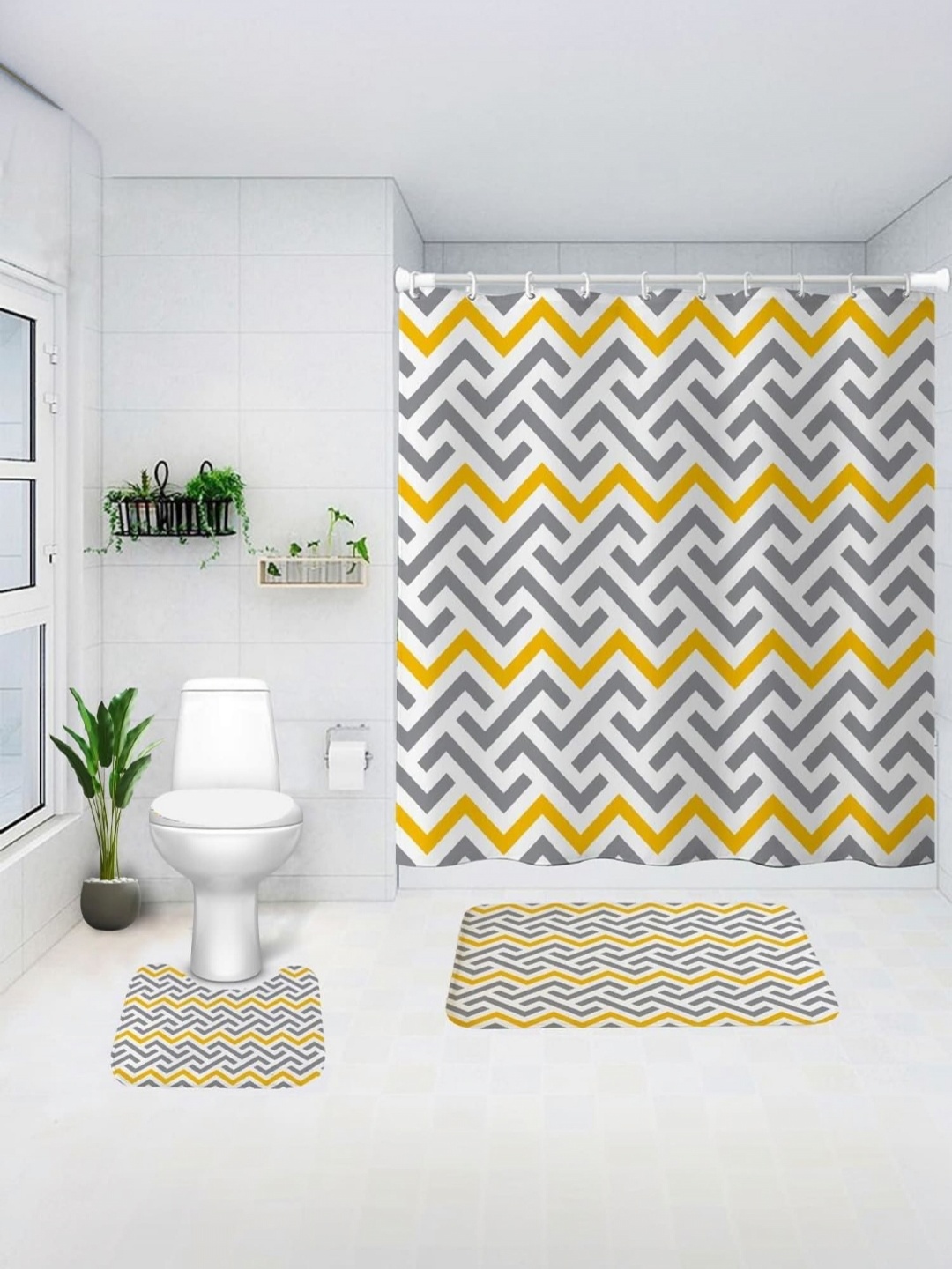 

Savya Home Yellow & White Set of 3 Geometric Printed Long Door Curtain