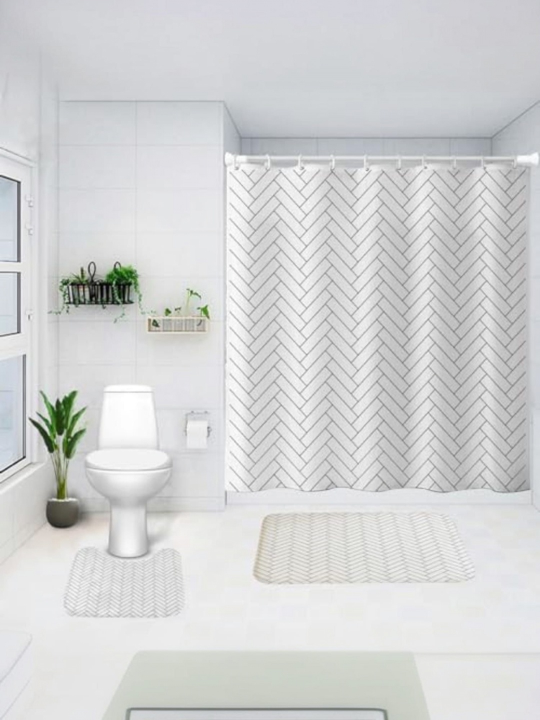 

Savya Home Black & White Set of 3 Geometric Long Door Curtain