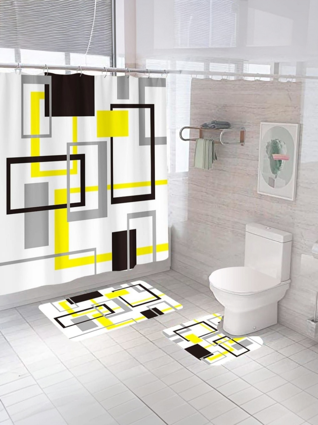 

Savya Home Yellow & Black Set of 3 Geometric Printed Long Door Curtain
