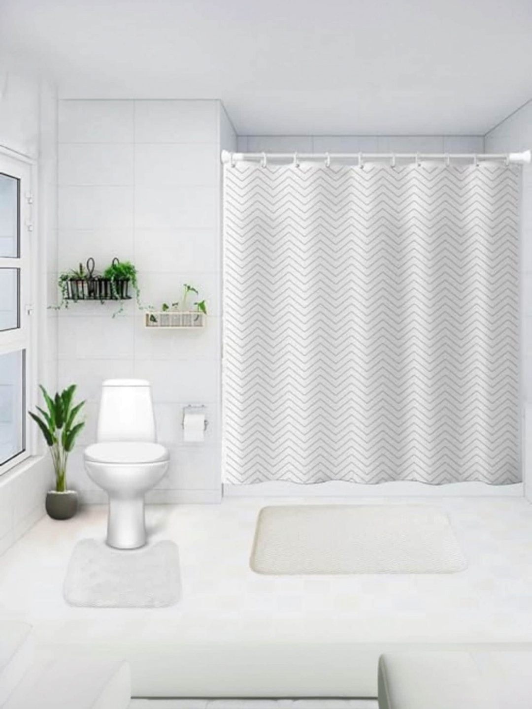 

Savya Home Black & White 3 Pcs Printed Shower Curtain & Bathroom Mat