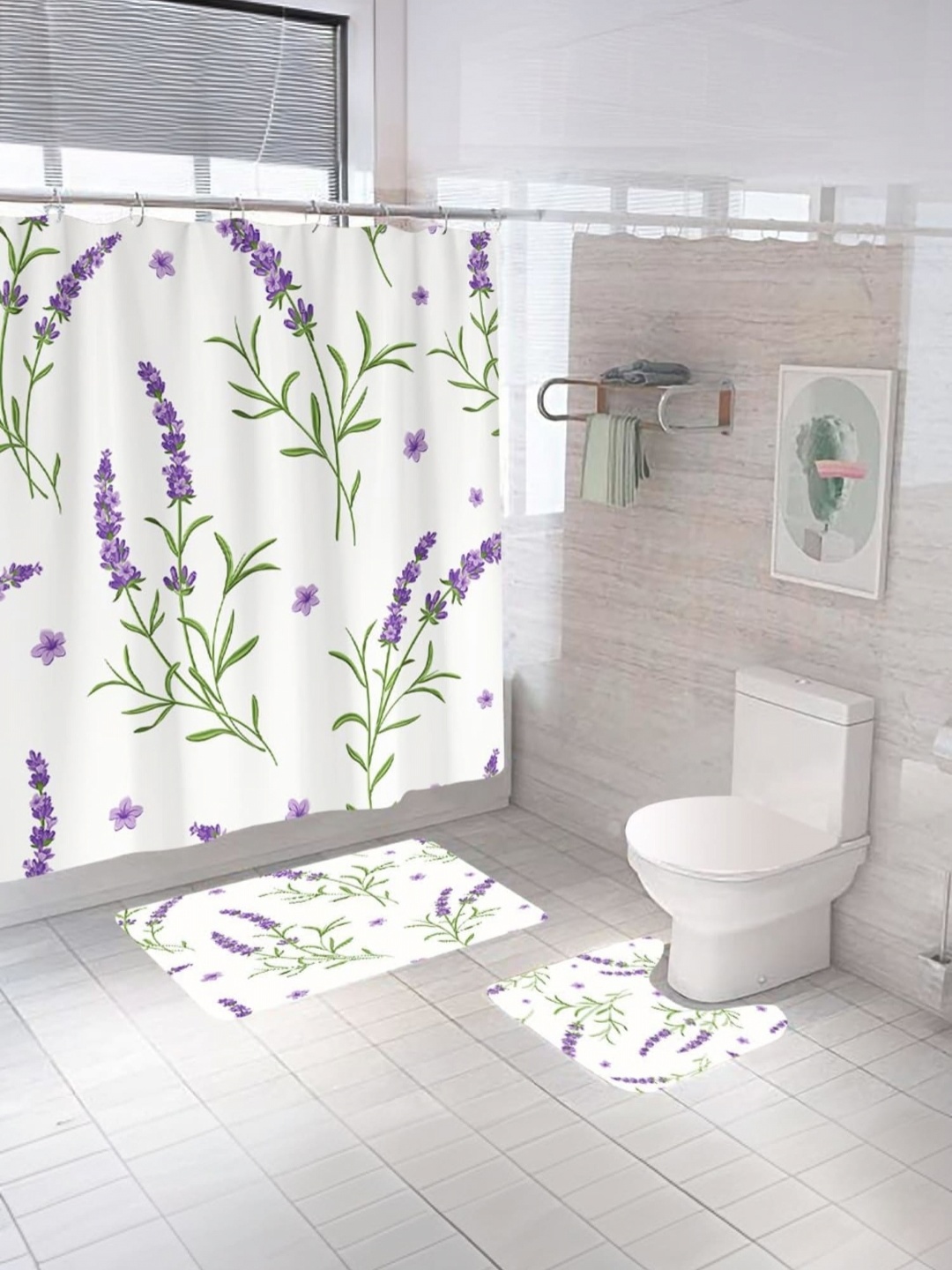 

Savya Home Set of 3 Lavender & White Floral Printed Sheer Long Door Curtain