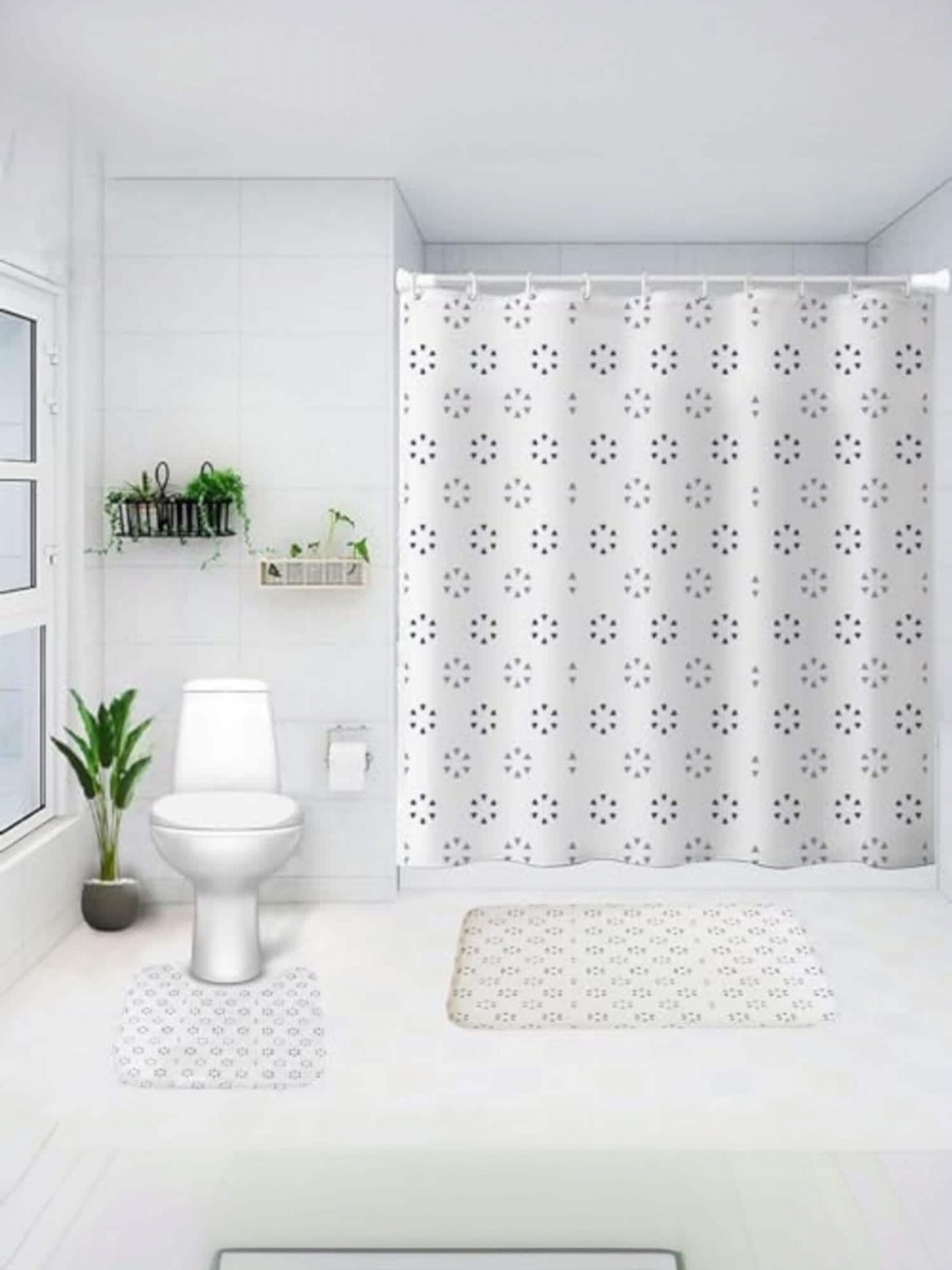 

Savya Home Printed Shower Curtain & Bath Mats, White