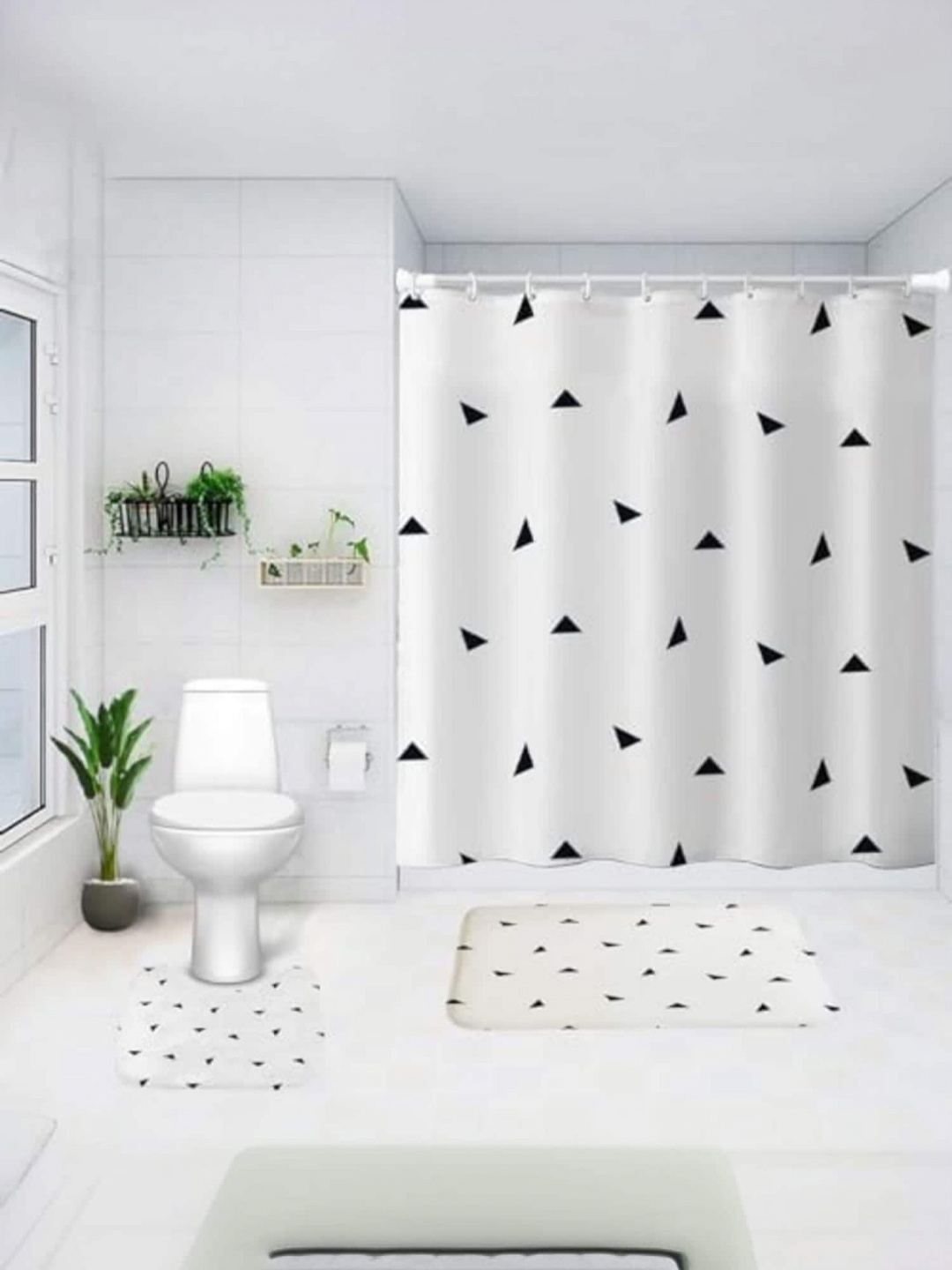 

Savya Home Black & White 3-Pcs Printed Shower Curtain & Bathroom Mat