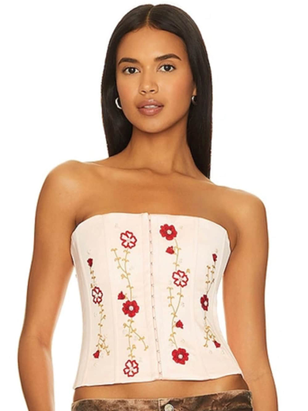 

LULU & SKY Embellished Print Tube Crop Top, White