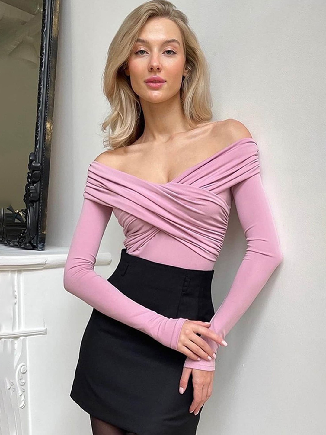 

LULU & SKY Off-Shoulder Bardot Top, Pink