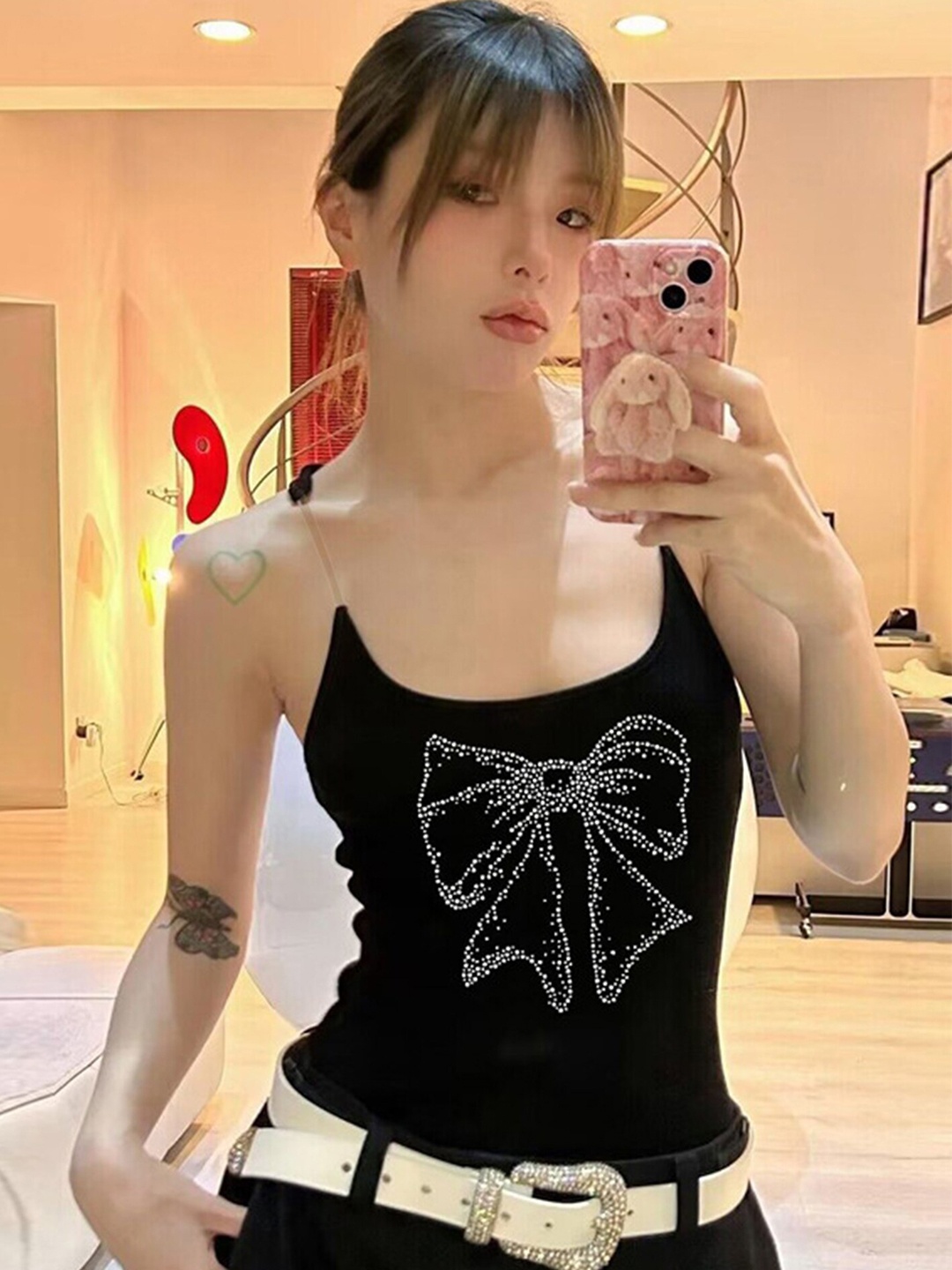 

LULU & SKY Print Styled Back Top, Black