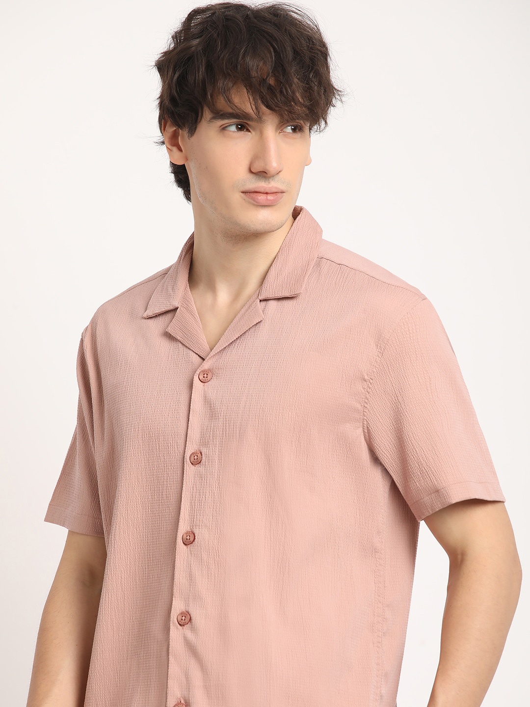

THE BEAR HOUSE Men Self Designed Regular Fit Casual Shirt, Pink