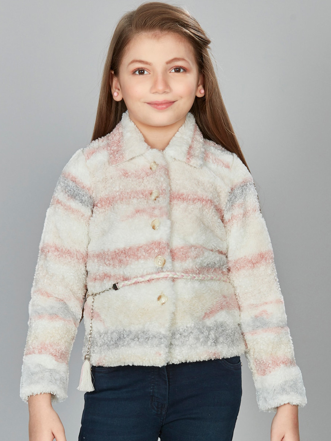 

Peppermint Girls Checked Polyester Longline Tailored Jacket, Pink