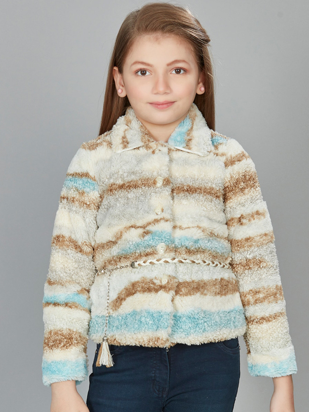 

Peppermint Girls Striped Polyester Longline Puffer Jacket, Blue