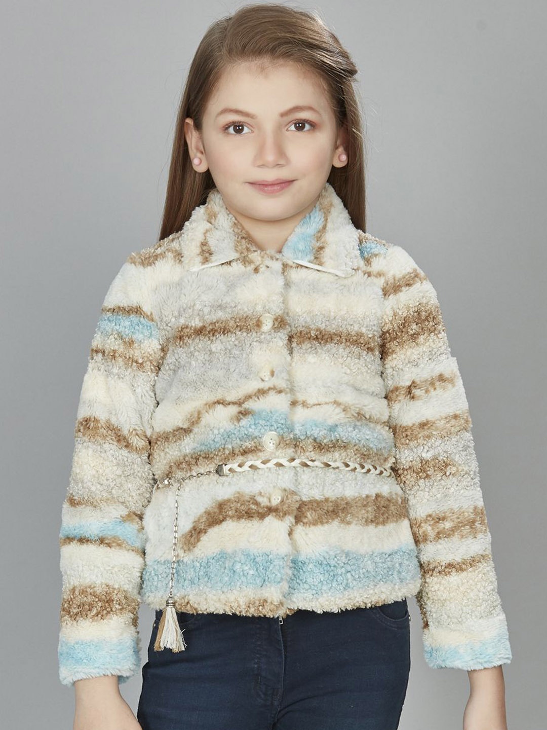

Peppermint Girls Striped Polyester Longline Puffer Jacket, Blue