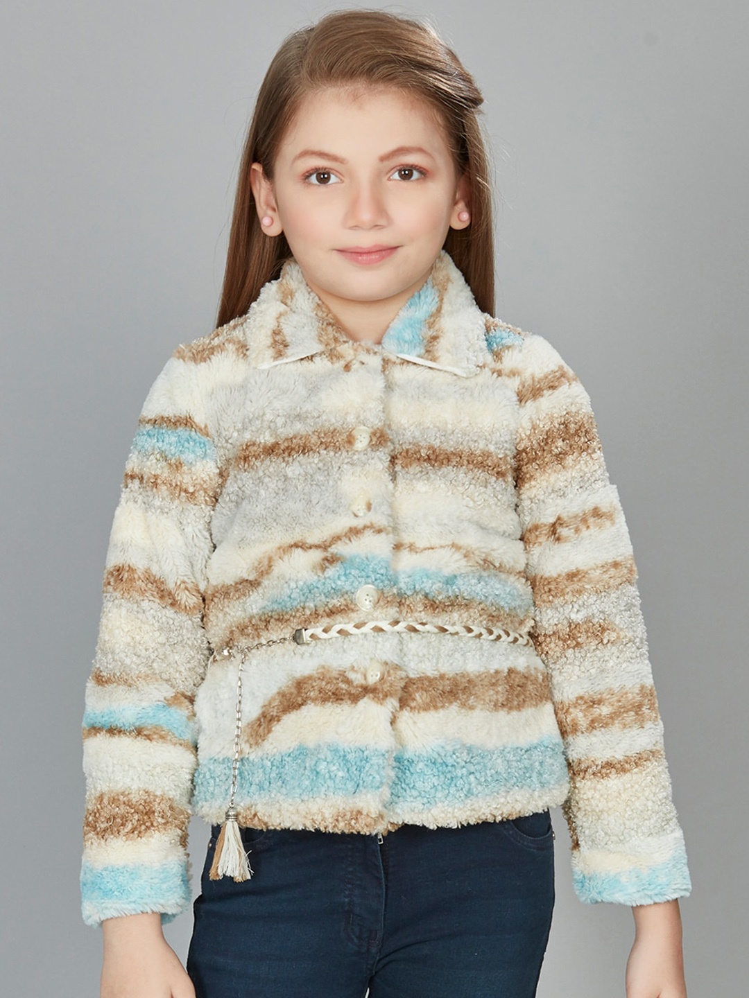 

Peppermint Girls Striped Polyester Longline Puffer Jacket, Blue