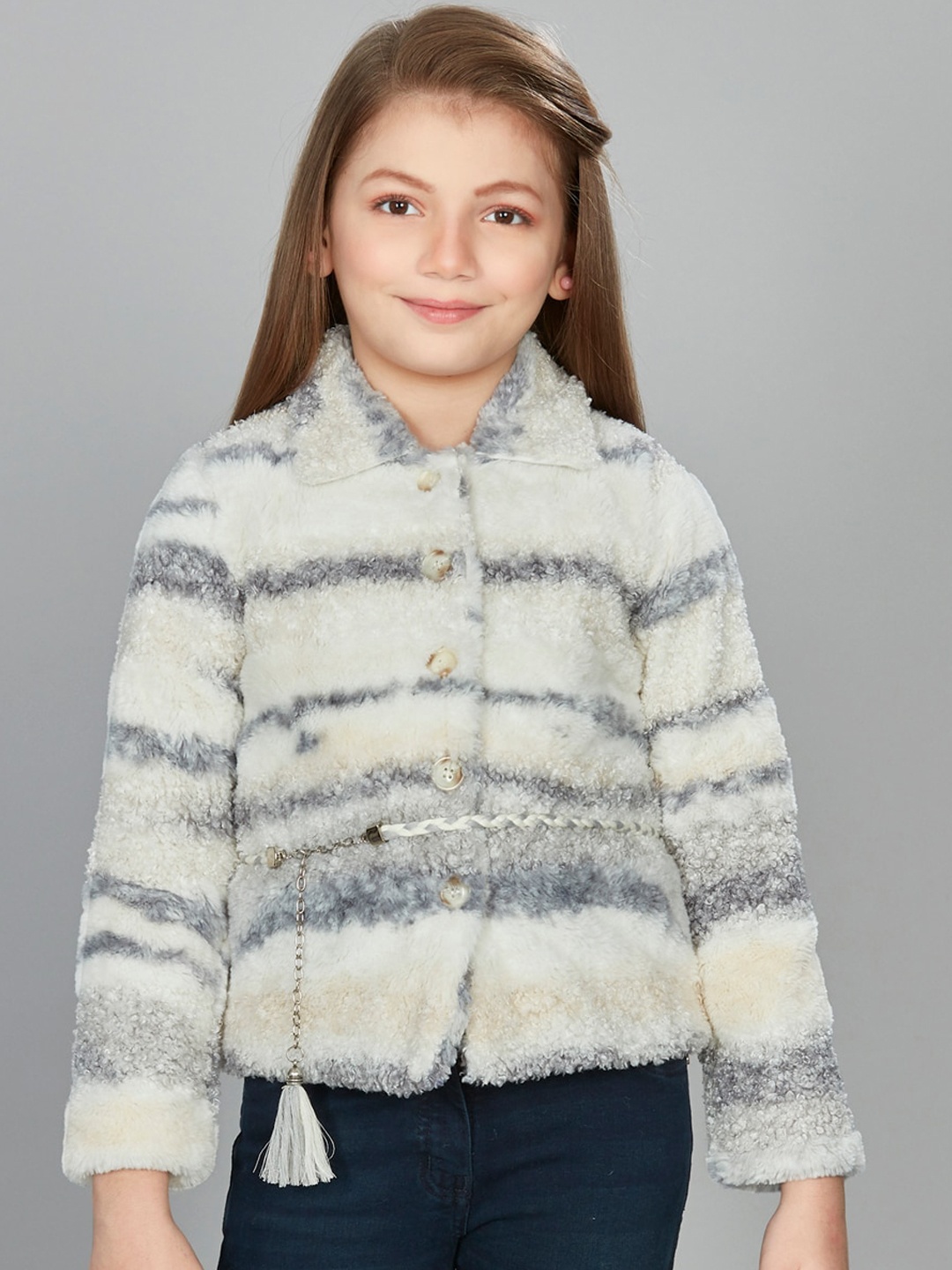 

Peppermint Girls Striped Polyester Tailored Jacket, Grey