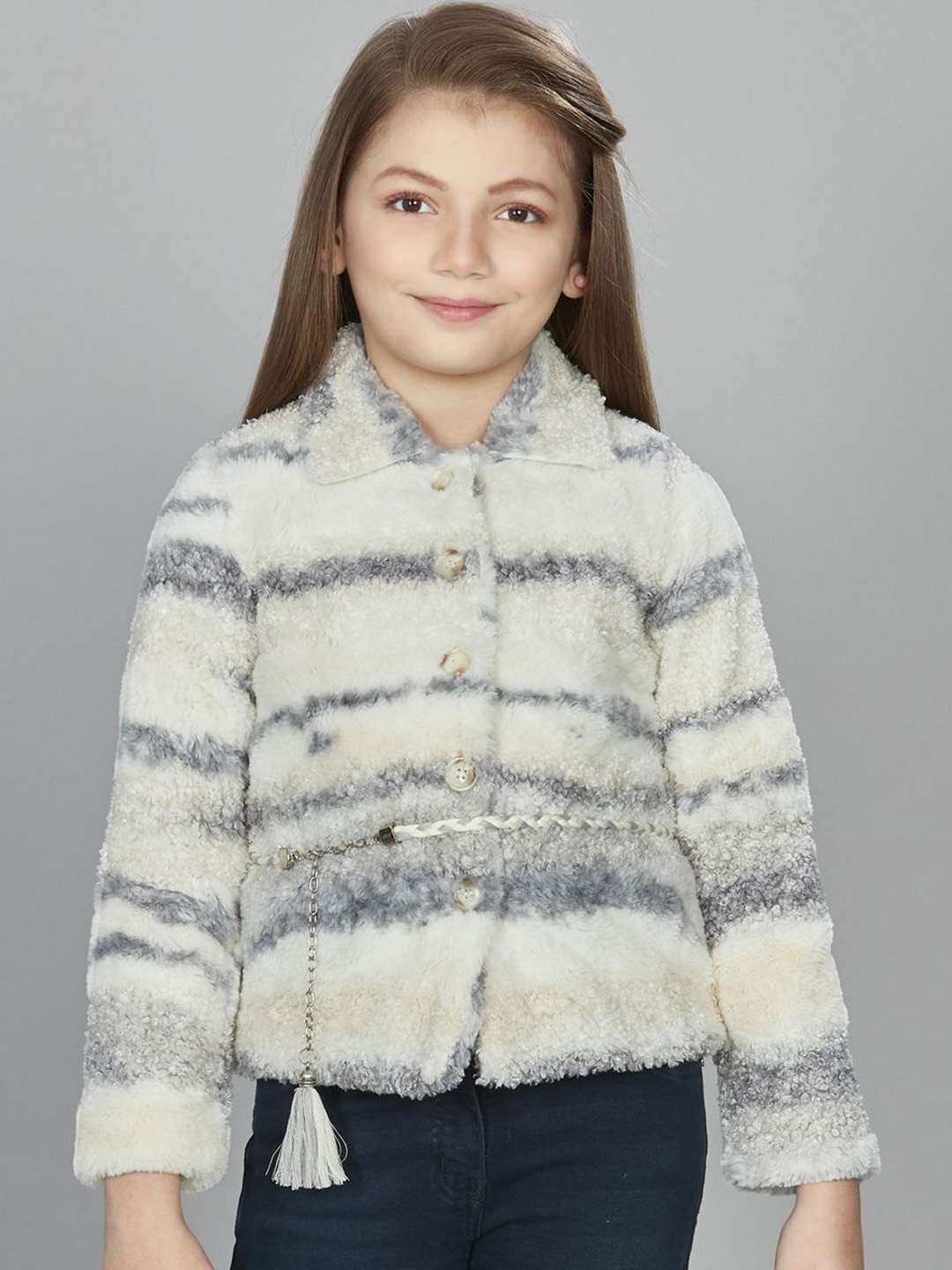 

Peppermint Girls Striped Polyester Crop Tailored Jacket, Grey
