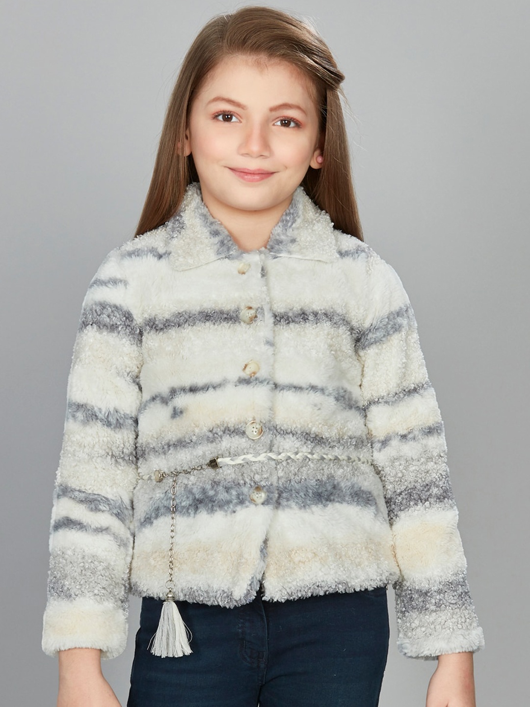 

Peppermint Girls Striped Polyester Tailored Jacket, Grey