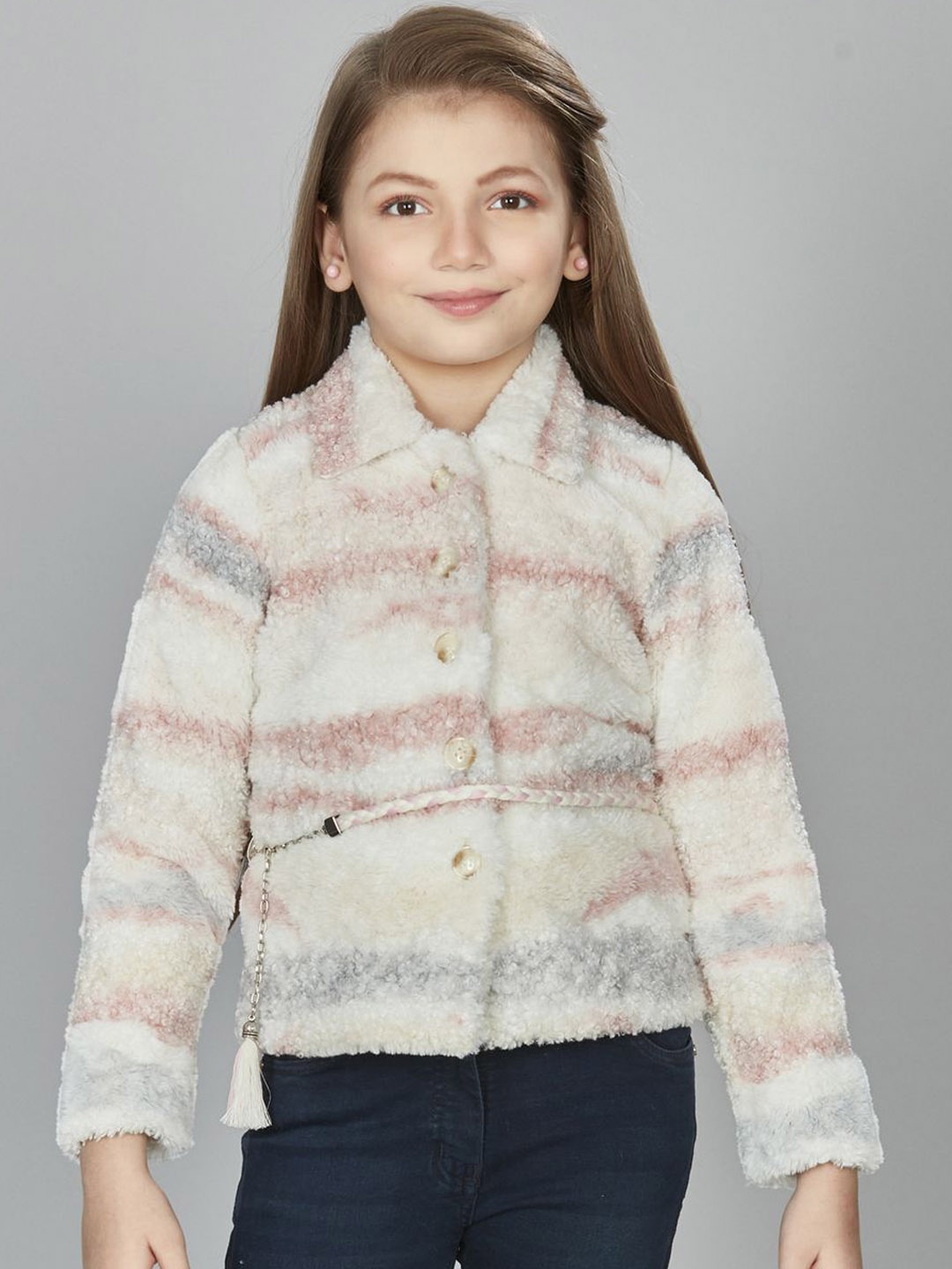

Peppermint Girls Checked Polyester Longline Tailored Jacket, Pink