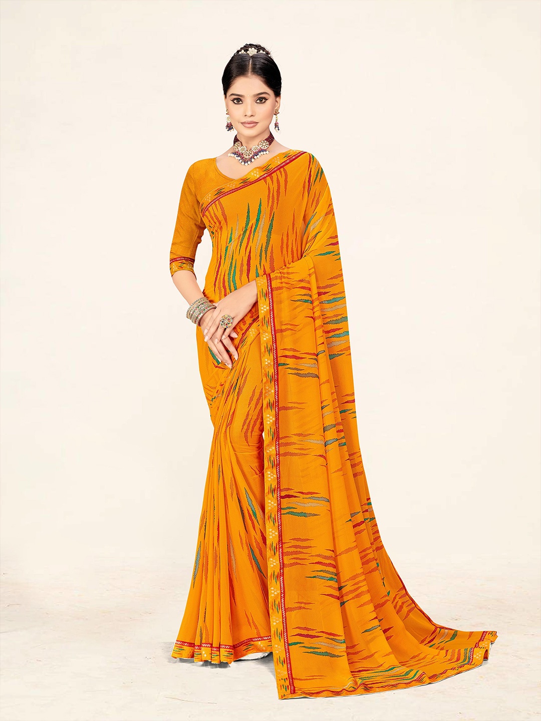 

TINA FASHION Bandhani Poly Georgette Bandhani Saree, Orange