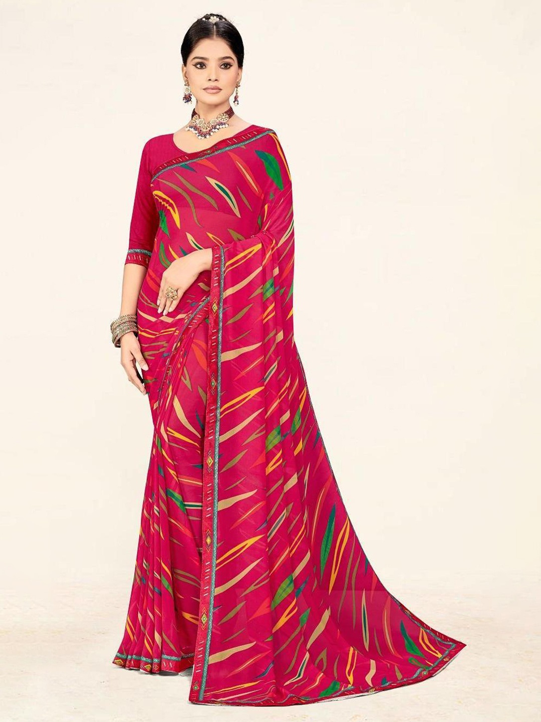 

TINA FASHION Striped Saree, Red