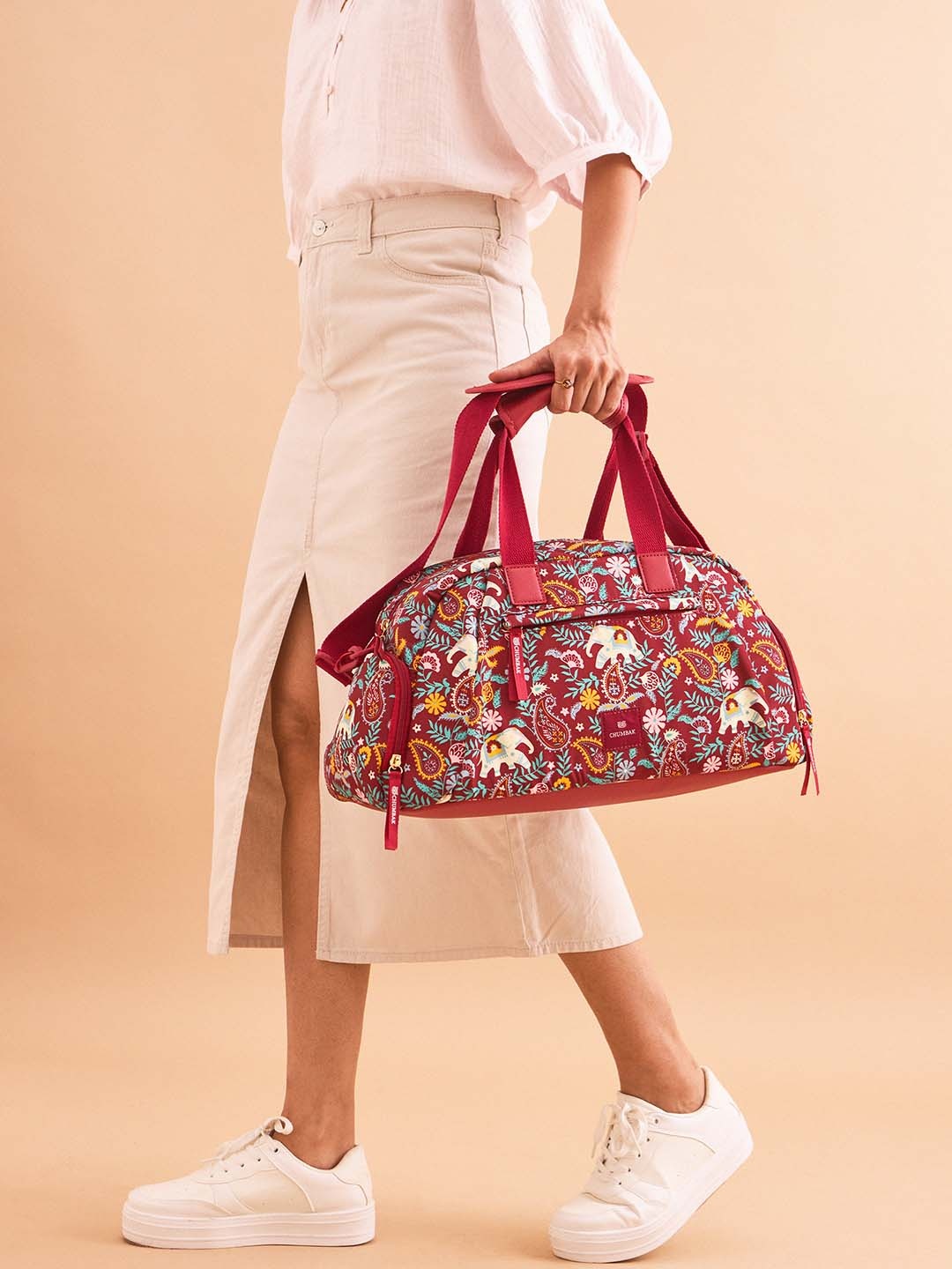 

Chumbak Printed Small Foldable Casual Duffel Bag, Red