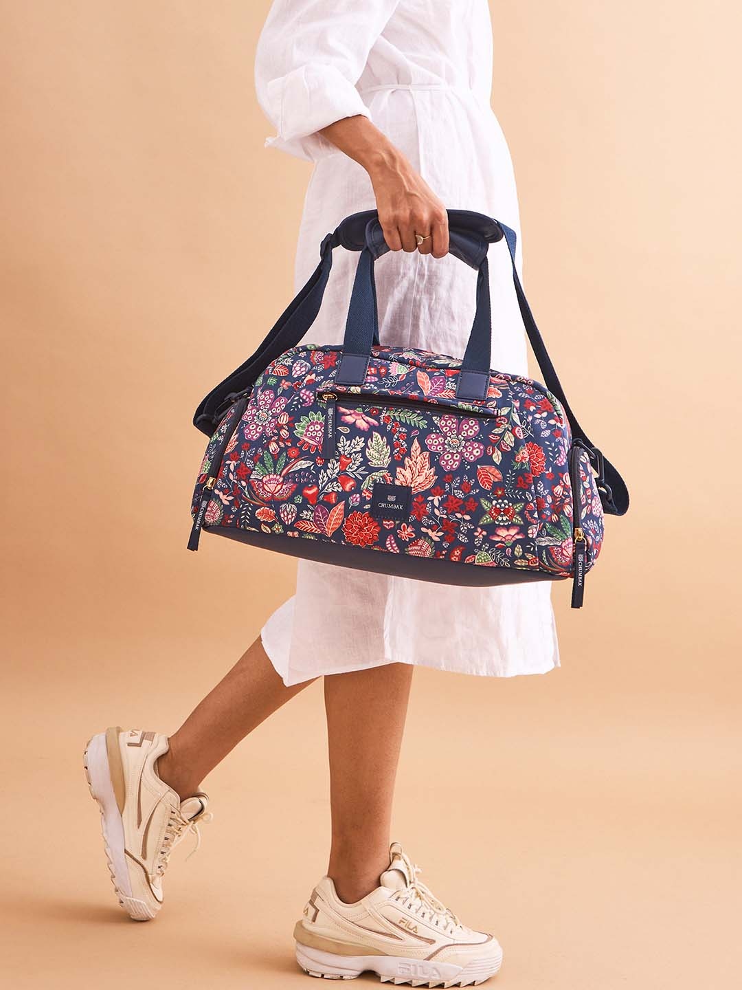 

Chumbak Printed Small Foldable Casual Duffel Bag, Navy blue