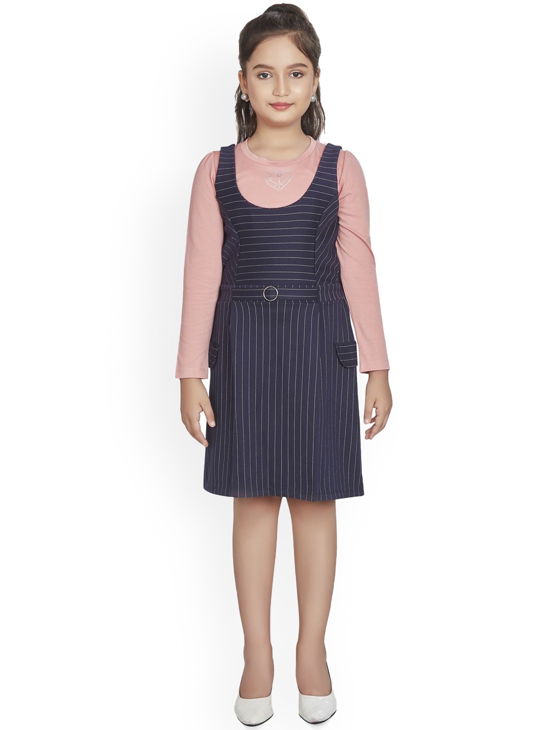 

Peppermint Girls Striped A-Line Midi Dress, Navy blue