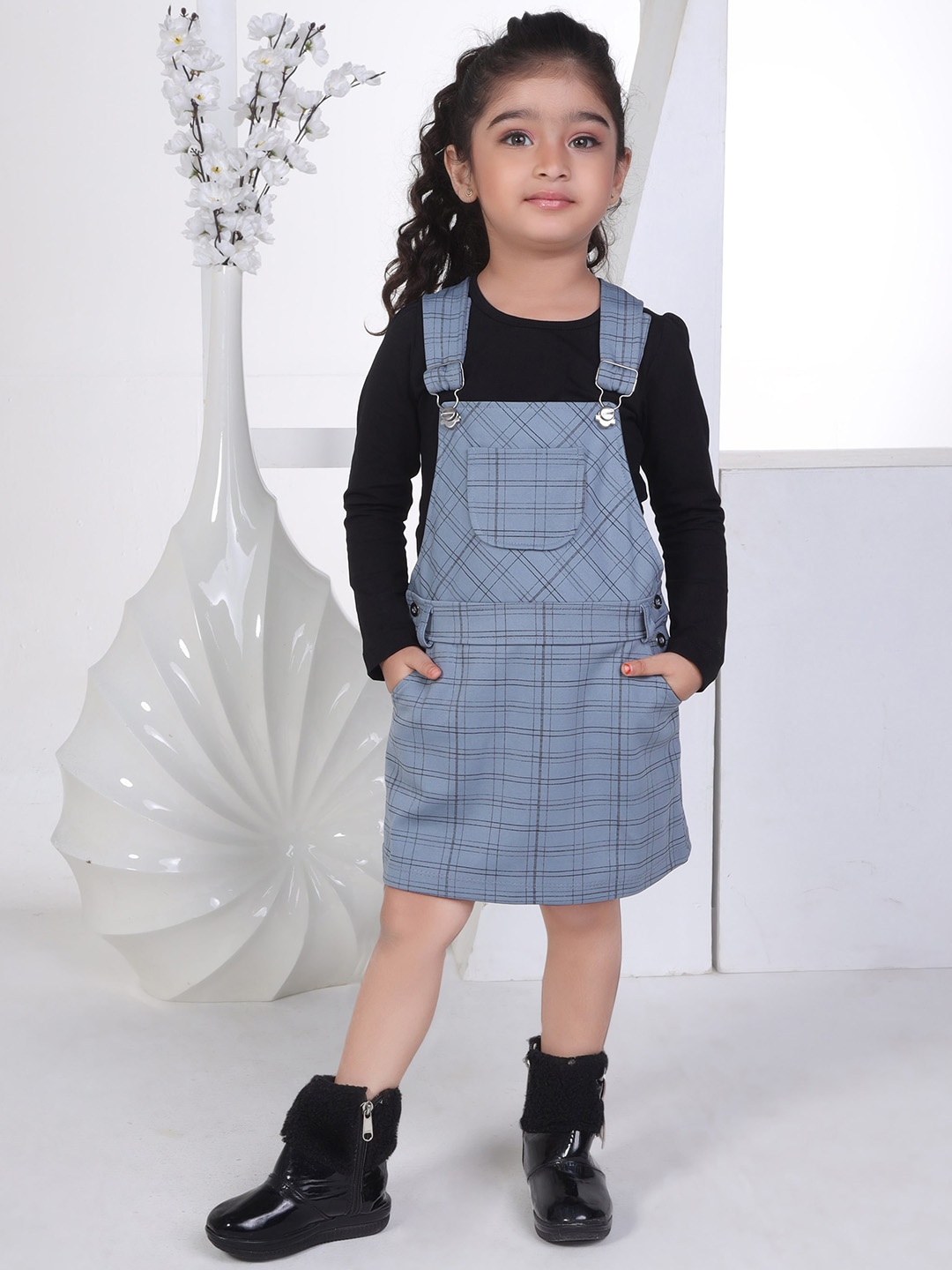 

Peppermint Girls Checked Pinafore Dress, Blue