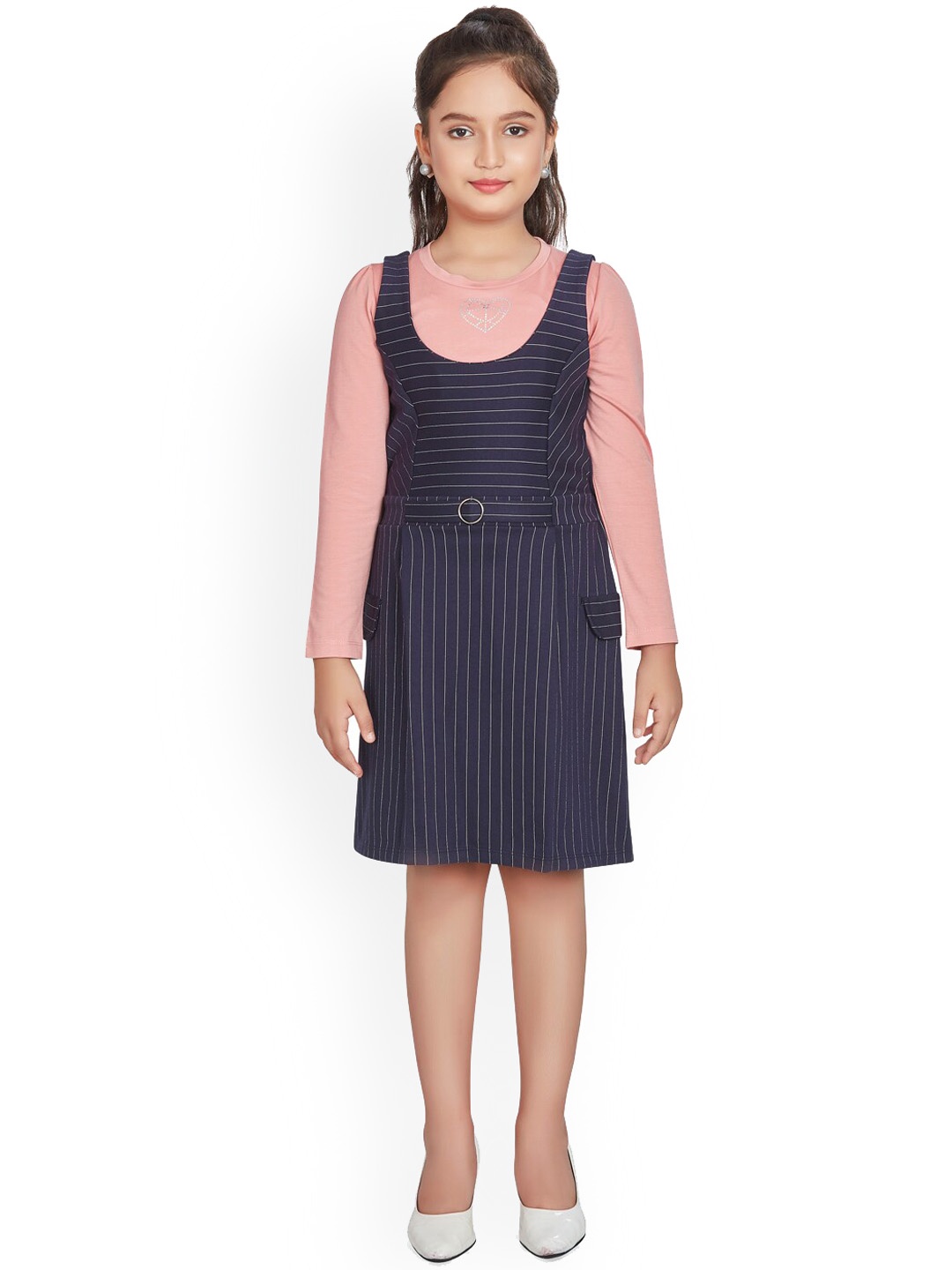 

Peppermint Girls Striped A-Line Midi Dress, Navy blue