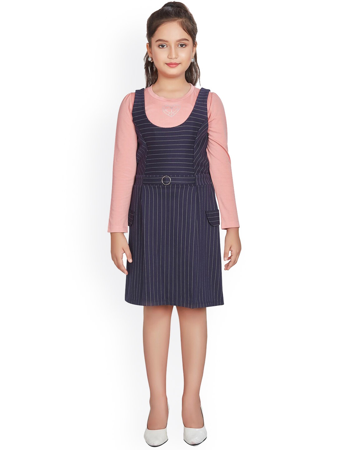 

Peppermint Girls Striped Pinafore Midi Dress, Navy blue