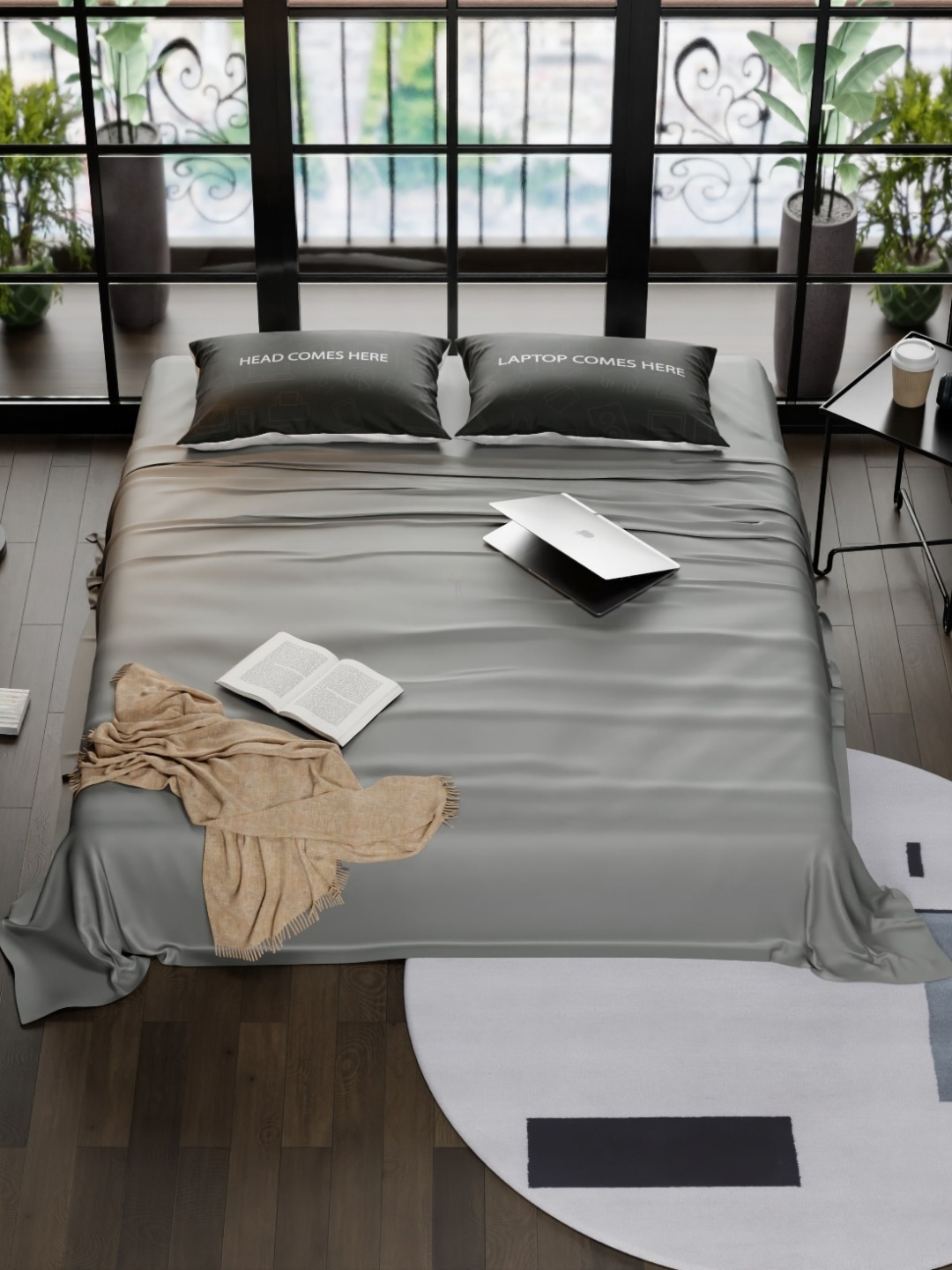 

QuirkLoom Laptop And Life Essentials Plain Sateen Double Bedsheet With 2 Pillow Covers, Grey
