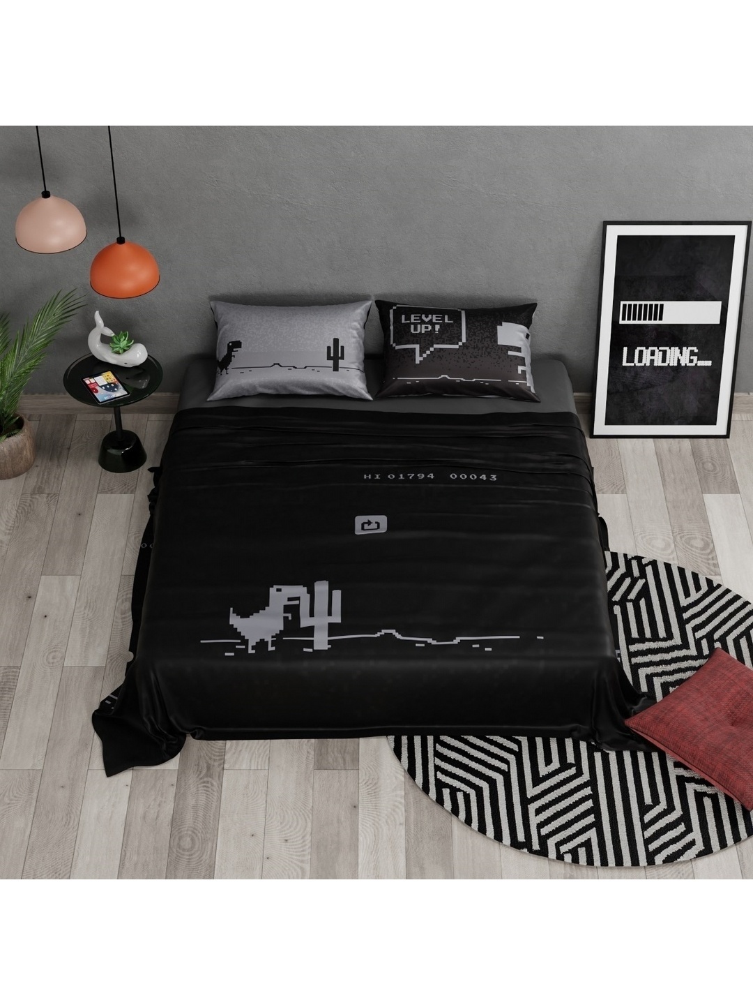 

QuirkLoom Games Super Scores Printed Sateen Double Bedsheet With 2 Pillow Covers, Black