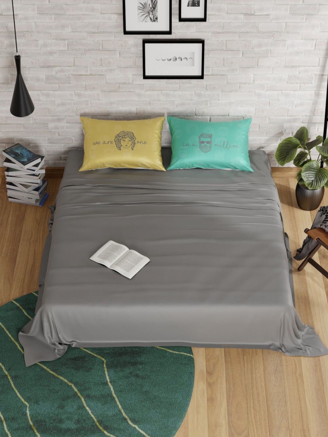 

QuirkLoom Grey & Yellow 300 TC Double Bedsheet with 2 Pillow Covers