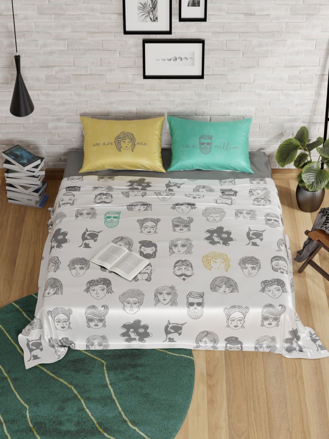 

QuirkLoom White & Black Ethnic Motifs 300 TC Double Bedsheet with 2 Pillow Covers