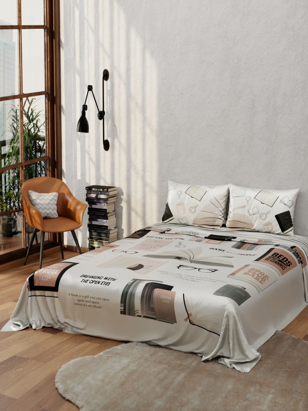 

QuirkLoom Pride And Pillowcase Printed Sateen Double Bedsheet With 2 Pillow Covers, White