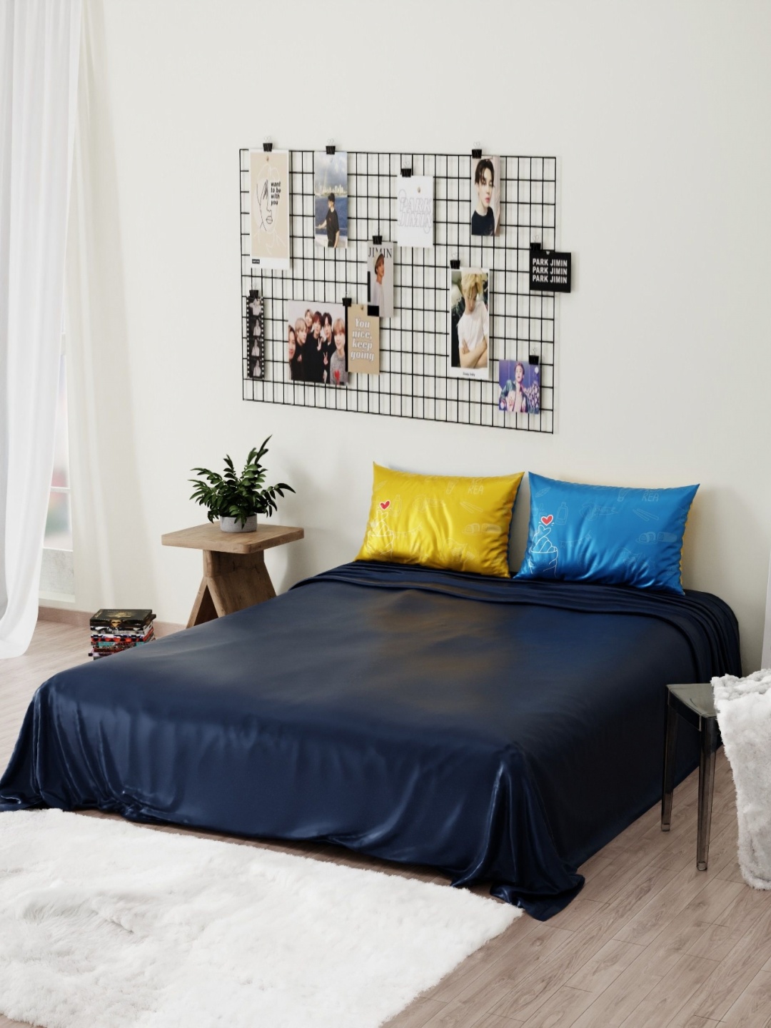 

QuirkLoom Navy Blue & Yellow 300 TC Double Bedsheet with 2 Pillow Covers
