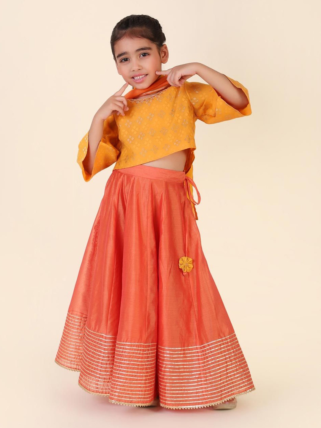 

Fabindia Girls Ready to Wear Lehenga & Blouse With Dupatta, Orange