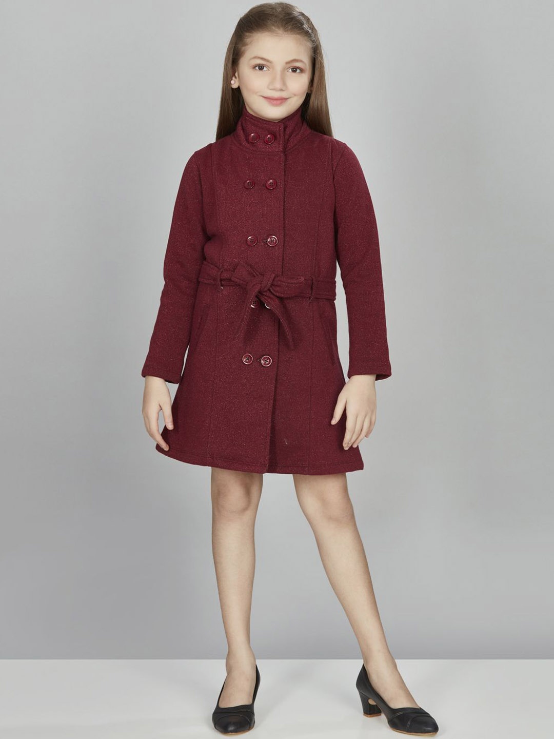 

Peppermint Double Breasted Textured Coat, Maroon