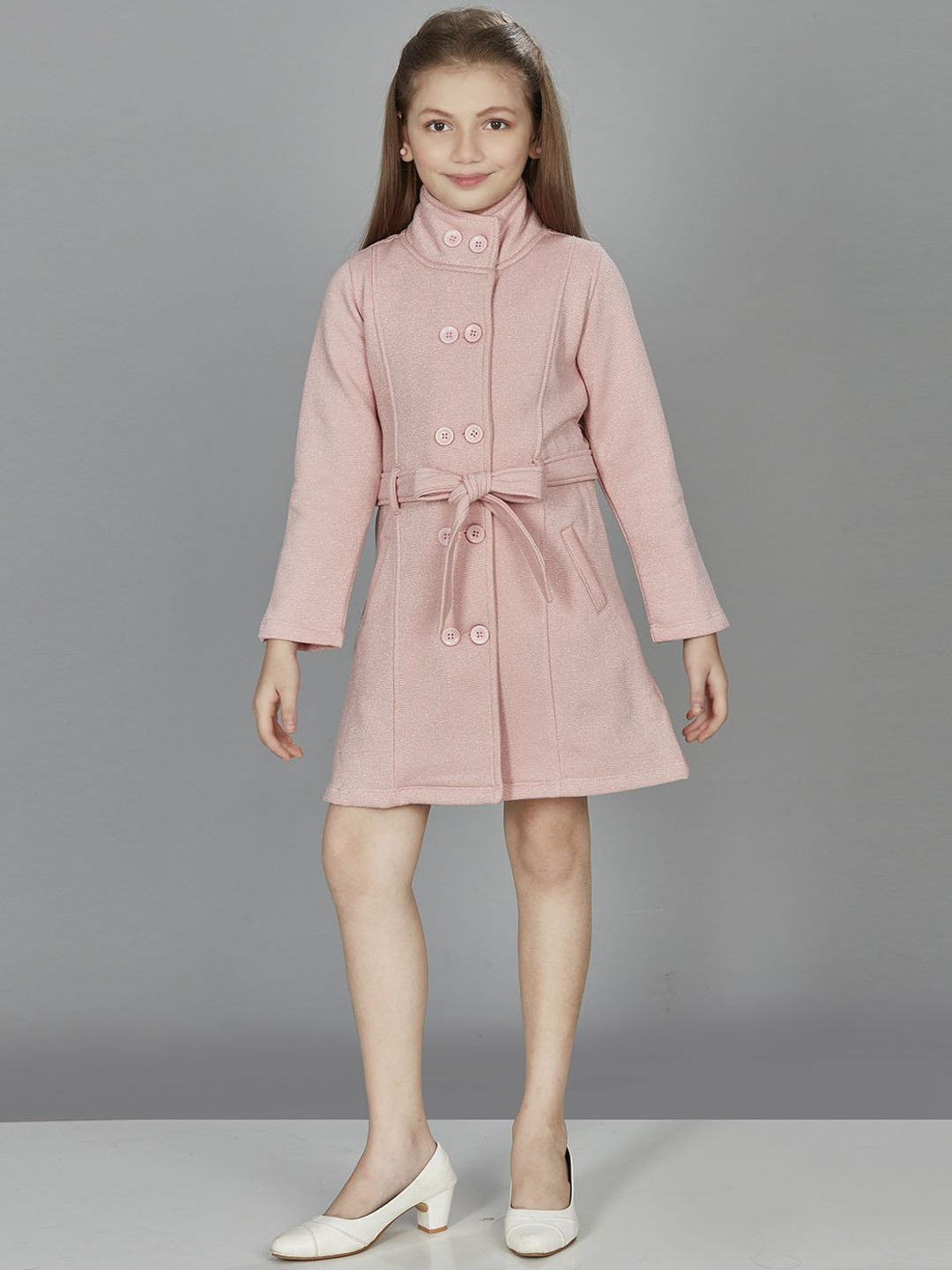 

Peppermint Girls Striped Double-Breasted Coats, Peach