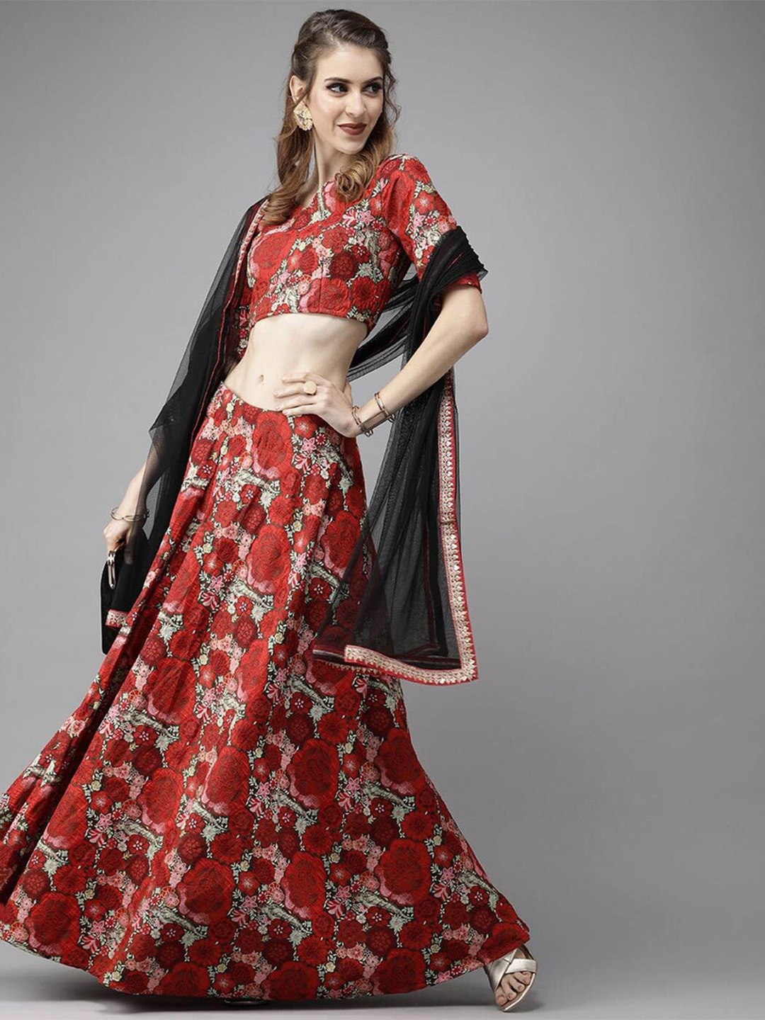 

FABPIXEL Women Sequinned Ready to Wear Lehenga & Blouse With Dupatta, Red
