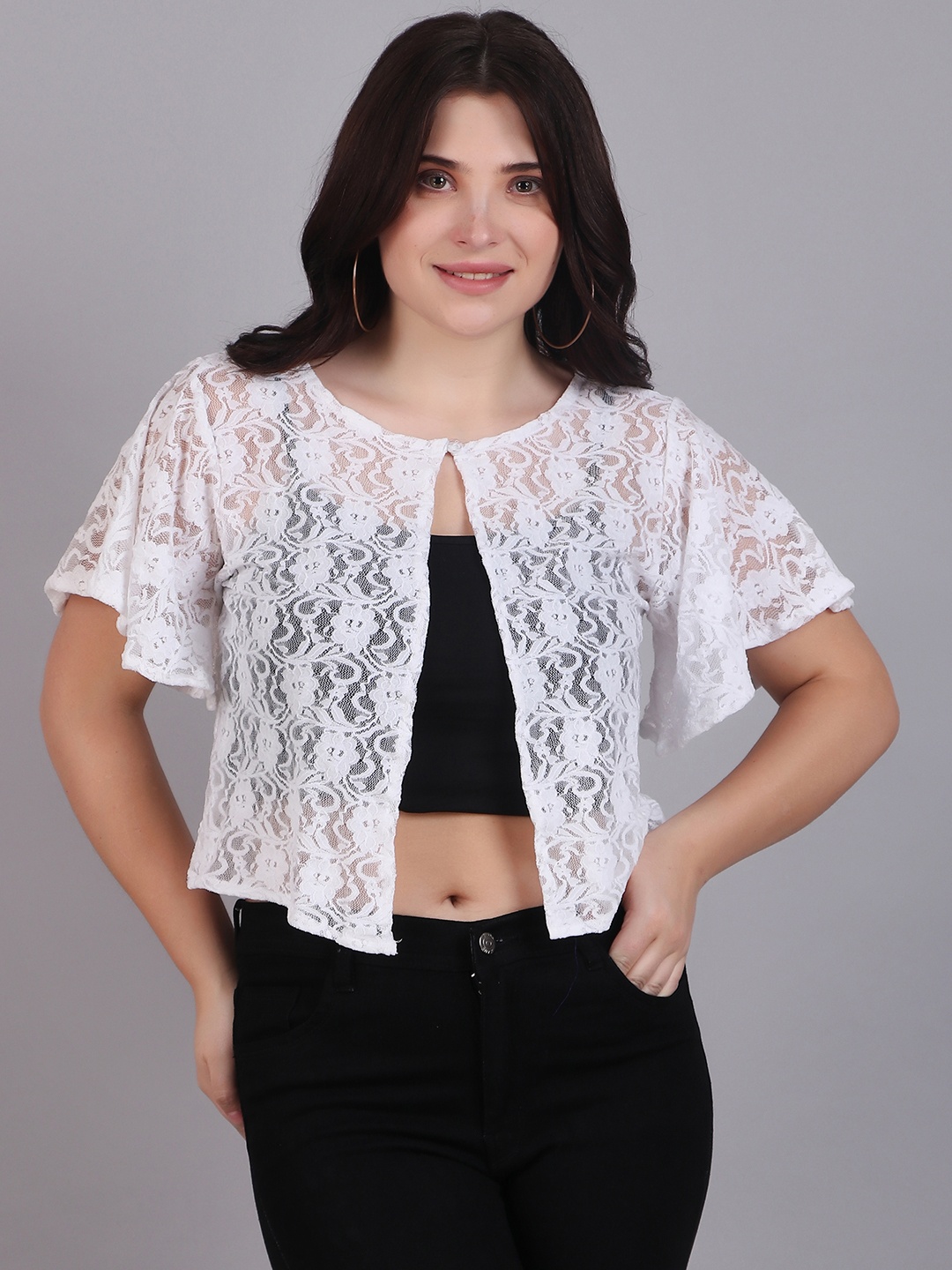 

Dressitude Women Crop Button Shrug, White