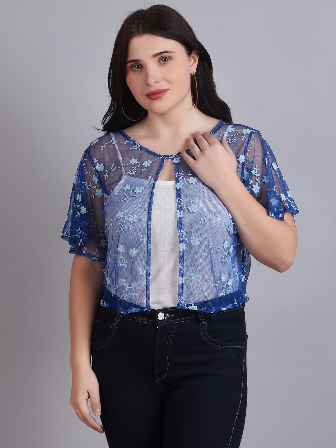 

Dressitude Women Crop Button Shrug, Blue