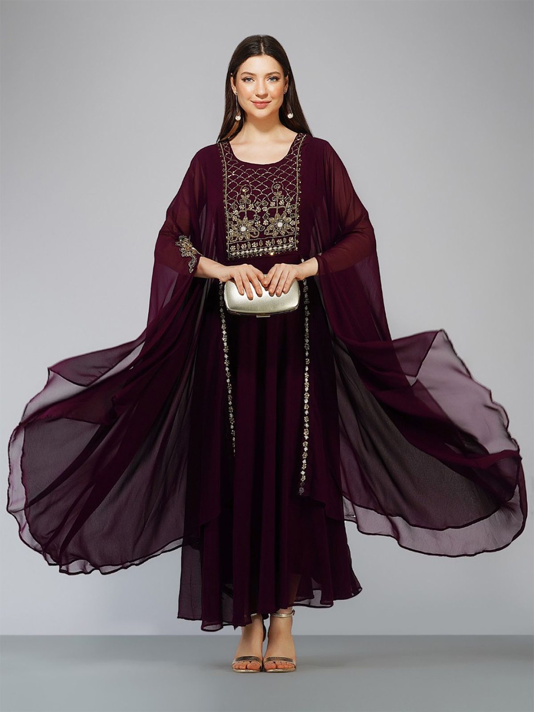 

Reeta Fashion Cape Sleeve Georgette Maxi Dress, Purple