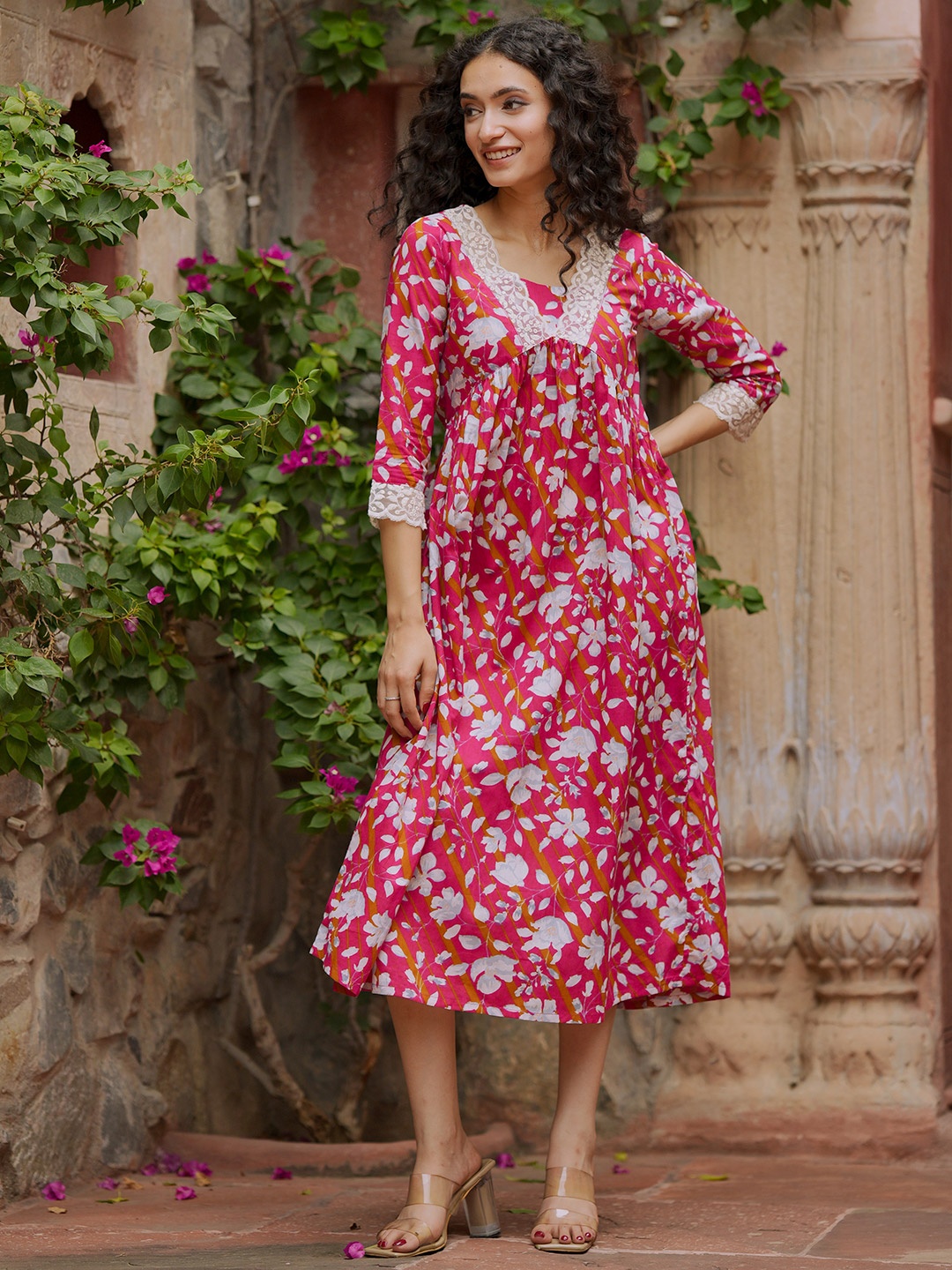 

Libas Floral Print A-Line Midi Dress, Pink