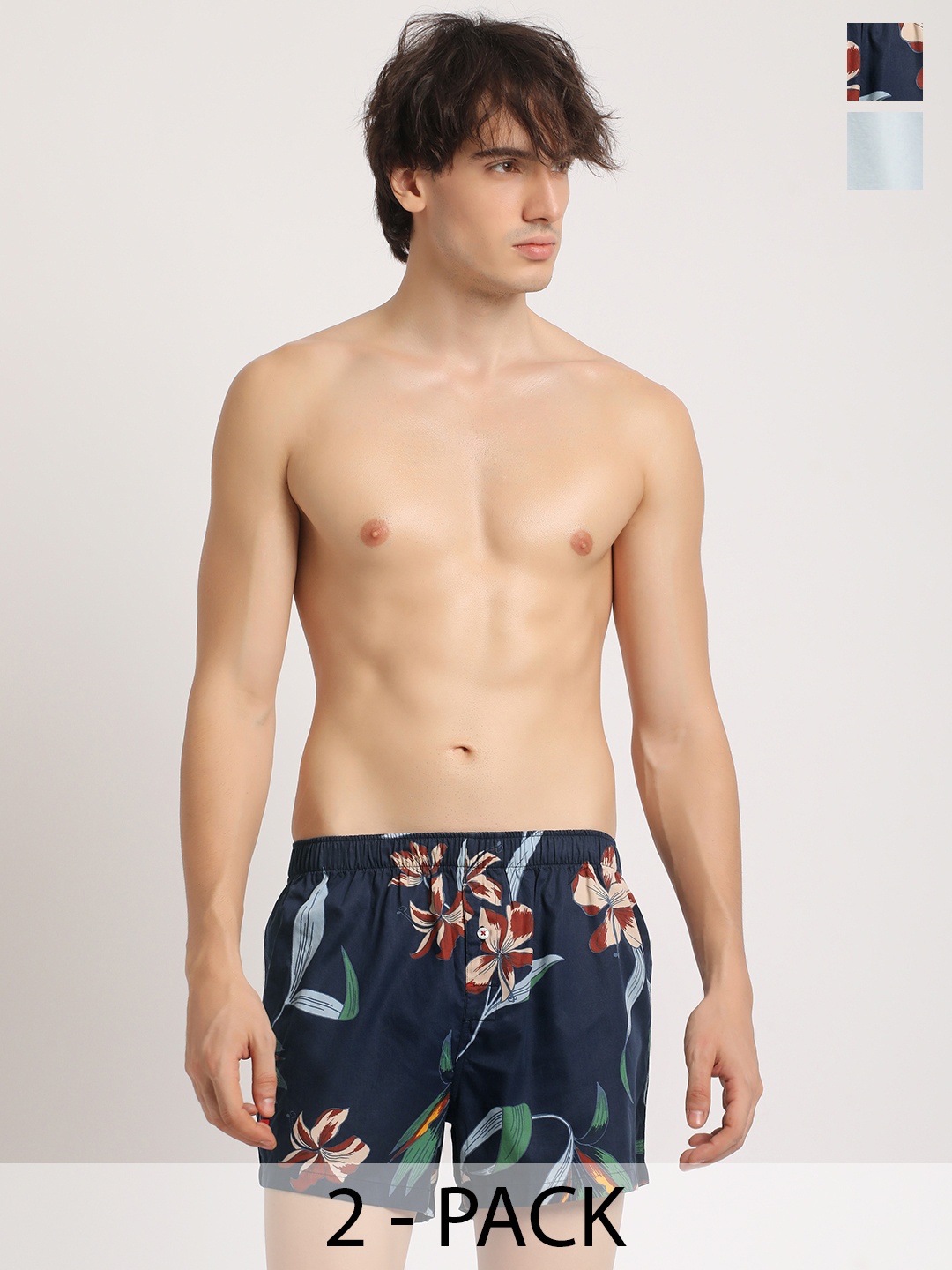 

THE BEAR HOUSE Pack Of 2 Printed Pure Cotton Boxers BOX-SUMIT-BL, Blue