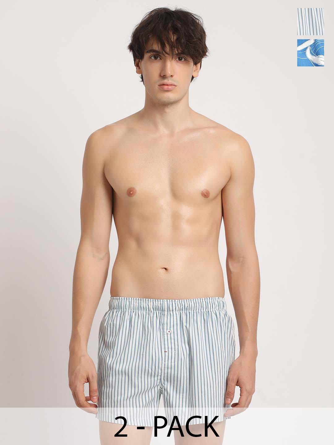 

THE BEAR HOUSE Pack Of 2 Pure Cotton Boxers BOX-MEADO-BL, Blue