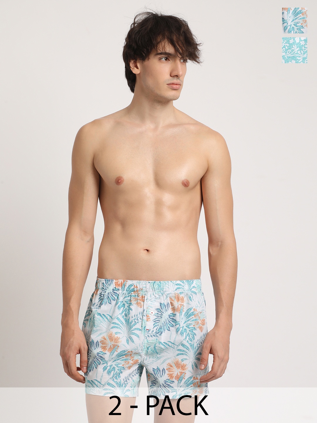 

THE BEAR HOUSE Pack of 2 Pure cotton Printed Boxers BOX-PUNDER-AS, White