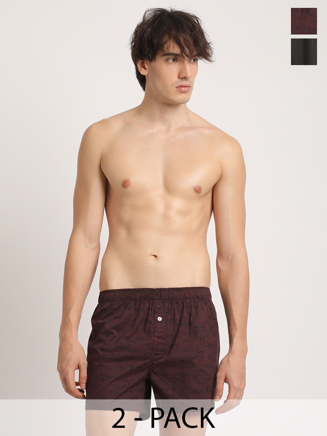 

THE BEAR HOUSE Pack Of 2 Pure Cotton Assorted Boxers BOX-SPRIN-AS, Brown