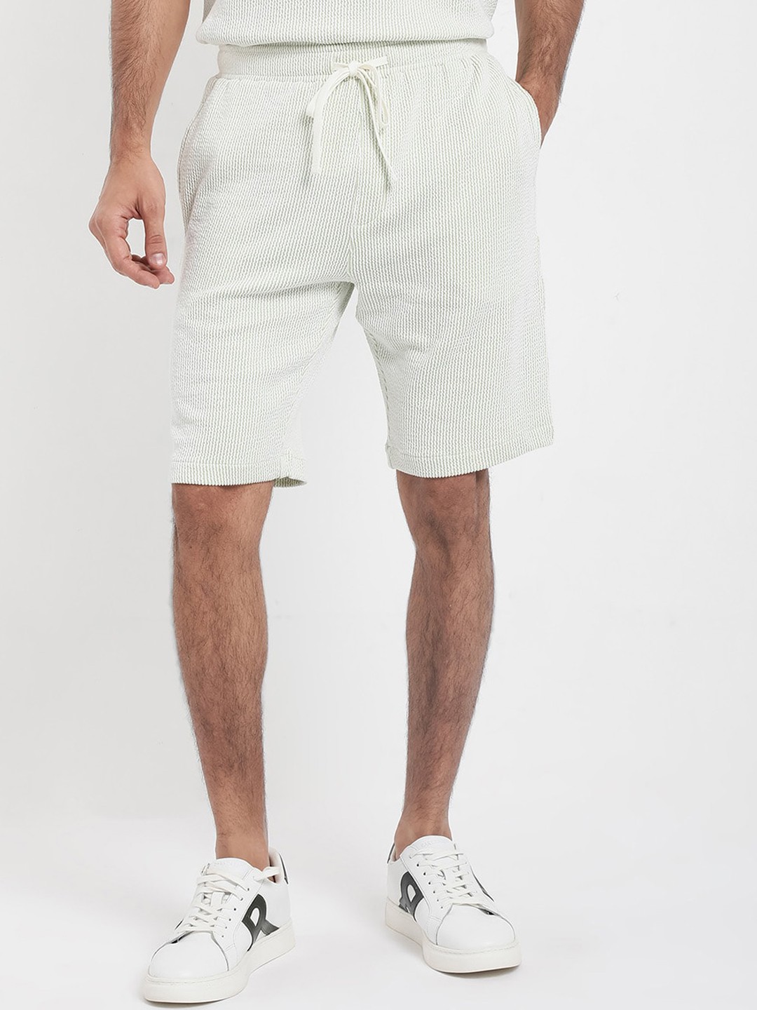 

RARE RABBIT Men Zavet-B Regular Fit Striped Shorts, Green