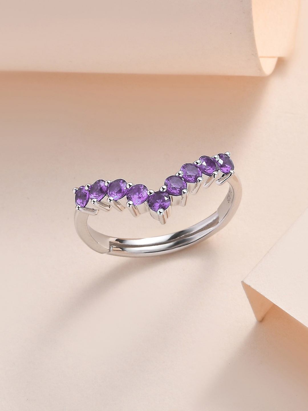 

Ornate Jewels Women 925 Sterling Silver Rhodium Plated Amethyst Adjustable Finger Ring, Purple