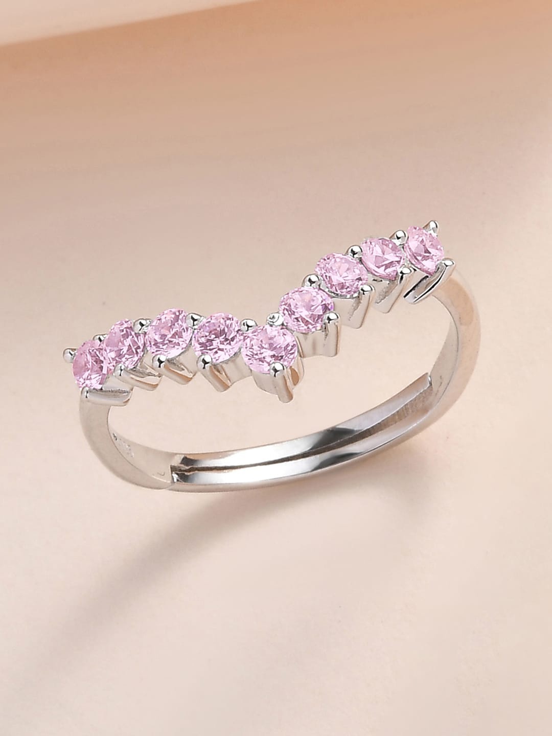 

Ornate Jewels Women Rhodium-Plated AD Studded Adjustable Finger Ring, Silver