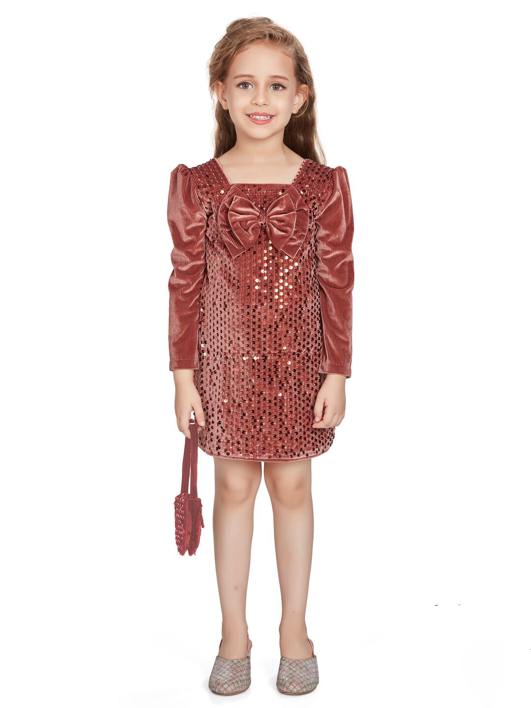 

Peppermint Print Velvet A-Line Dress, Rust